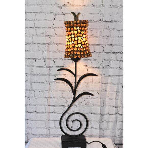 Nautical Seashell & Glass Handmade Wrought Iron Scroll Table Lamp - Picture 10 of 11